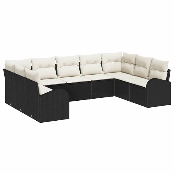vidaXL Conjunto de Sof&aacute; de Jardim 9 pcs Preto e Branco vime PE