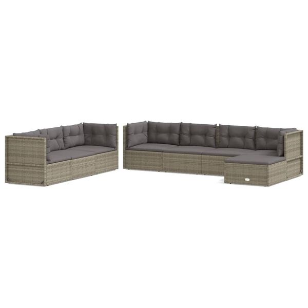vidaXL 8 pcs conjunto lounge de jardim c/ almofad&otilde;es vime PE cinzento