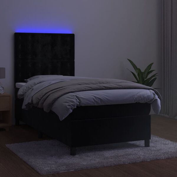 vidaXL Cama box spring c/ colch&atilde;o/LED 80x200 cm veludo preto