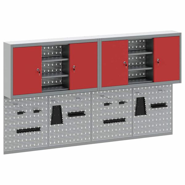 vidaXL Conjunto de Arm&aacute;rio de Ferramentas e Pegboard 4 pcs Vermelho