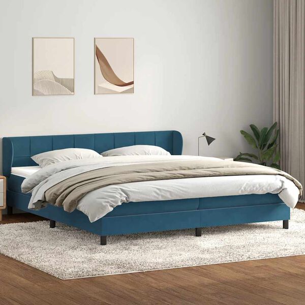 vidaXL Cama com molas/colch&otilde;es 180x210 cm veludo azul-escuro