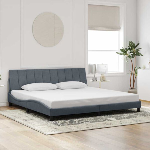 vidaXL Estrutura de cama sem colch&atilde;o Hanko 200x200 cm veludo cinzento-escuro
