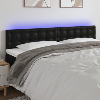 vidaXL Cabeceira de cama c/ LED couro artificial 180x5x78/88 cm preto