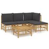 vidaXL 5 pcs conjunto lounge jardim bambu c/ almofad&otilde;es cinza-escuro