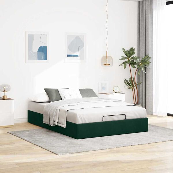 vidaXL Estrutura de cama otomana sem colch&atilde;o 140x190 cm verde escuro