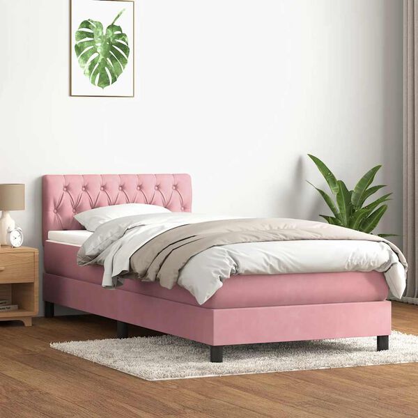 vidaXL Cama com molas/colch&atilde;o rosa 90x220 cm veludo