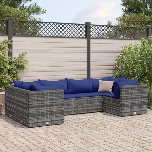 vidaXL 6 pcs conjunto lounge de jardim c/ almofad&otilde;es vime PE cinzento