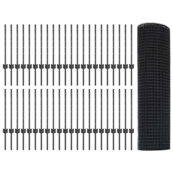 vidaXL Cerca com Poste Cinzeto 0,5 x 100 m A&ccedil;o e PVC