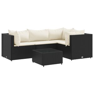 vidaXL 5 pcs conjunto lounge de jardim c/ almofad&otilde;es vime PE preto