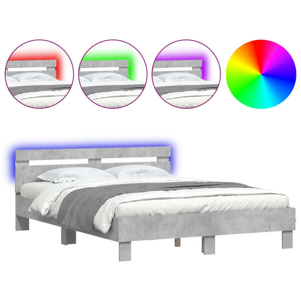 vidaXL Estrutura cama cabeceira e luzes LED 150x200cm cinzento cimento