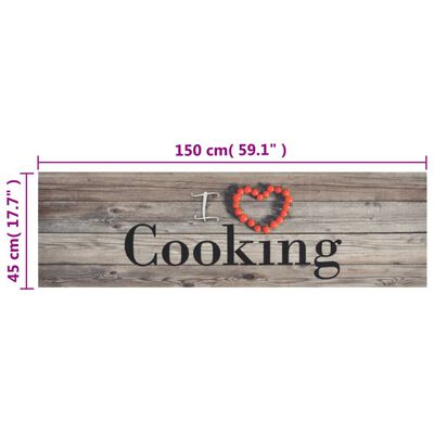vidaXL Tapete de cozinha lavável 45x150 cm veludo padrão cooking cinza