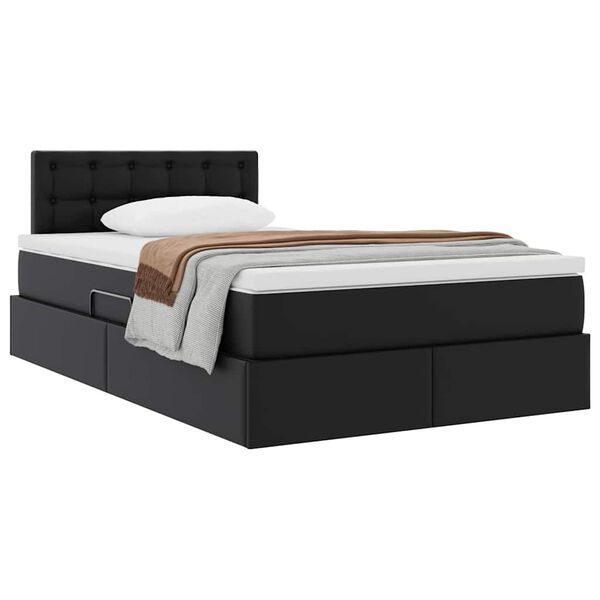vidaXL Cama com arruma&ccedil;&atilde;o e colch&atilde;o Preto 120 x 190 cm Couro Sint&eacute;tico