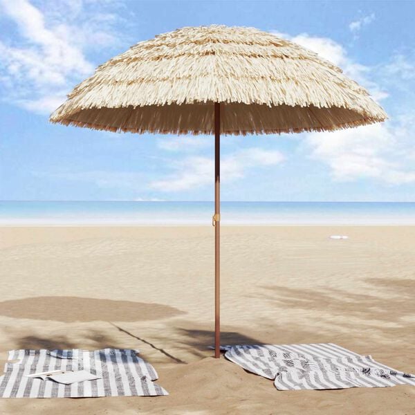 vidaXL Parasol de Praia Natural 255 x 255 x 255 cm Poli&eacute;ster e A&ccedil;o