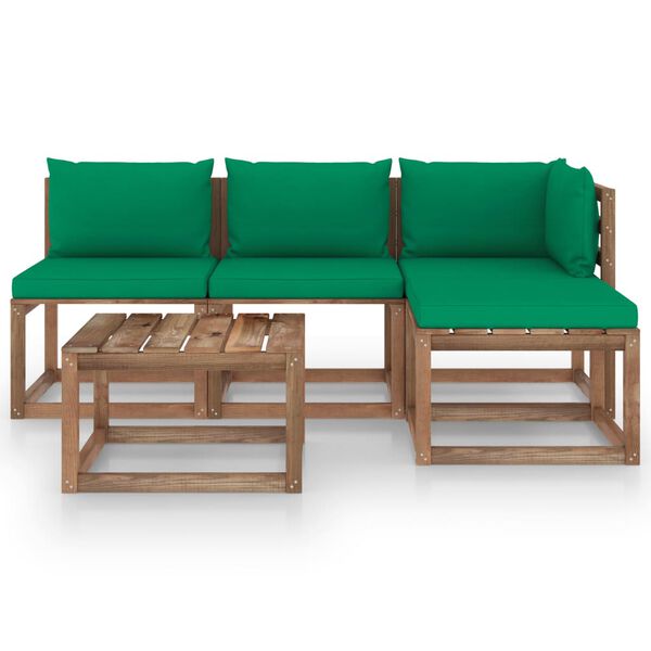 vidaXL 5pcs conj. lounge paletes jardim c/ almofad&otilde;es pinho impregnado