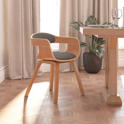 vidaXL Cadeira de jantar madeira curvada e tecido cinzento-claro