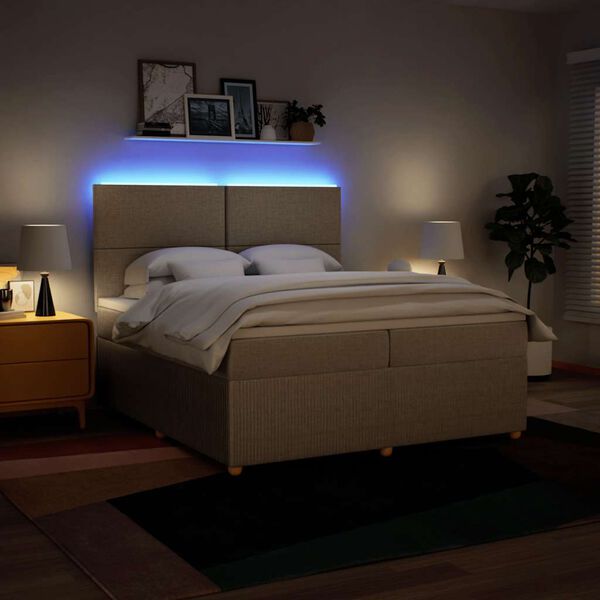 vidaXL Cama com molas/colch&atilde;o 200x200 cm tecido cor creme