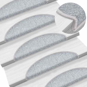 vidaXL Tapetes de escada 15 pcs 56x17x3 cm cinzento claro