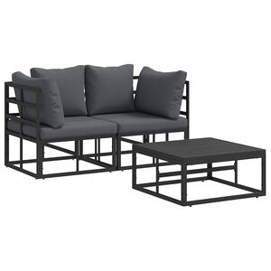 vidaXL Conjunto de Sof&aacute; de Jardim 3 unid. Preto Metal