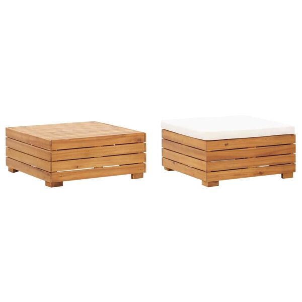 vidaXL Conjunto mesa e apoio de pés jardim c/ almofadão acácia maciça