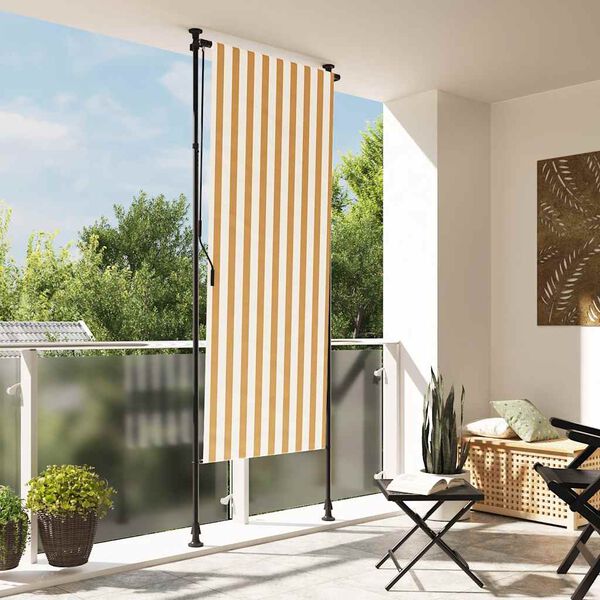vidaXL Estore de rolo exterior 120x270 cm tecido/a&ccedil;o laranja e branco