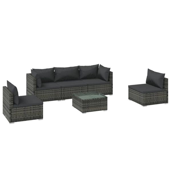 vidaXL 6 pcs conjunto lounge de jardim c/ almofad&otilde;es vime PE cinzento