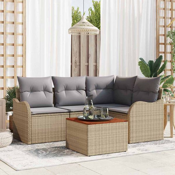 vidaXL Conjunto de Sof&aacute; de Jardim 5 pcs Bege Rattan Sint&eacute;tico