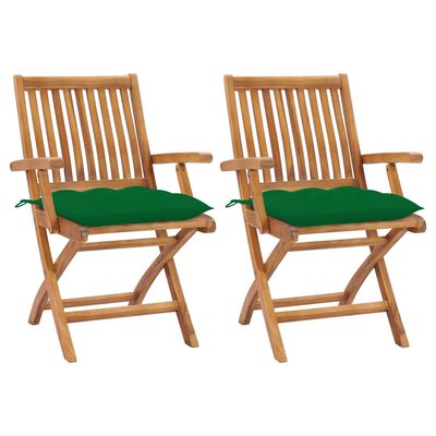 vidaXL Cadeiras de jardim c/ almofadões verde 2 pcs teca maciça