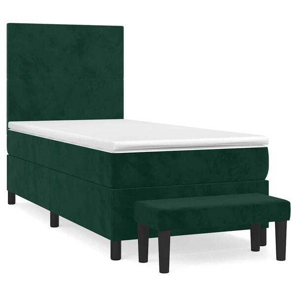 vidaXL Cama com molas/colch&atilde;o 100x200 cm veludo verde-escuro