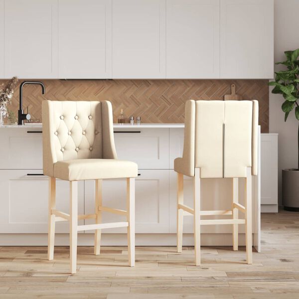 vidaXL Cadeiras de bar 2 pcs madeira de seringueira maci&ccedil;a e tecido