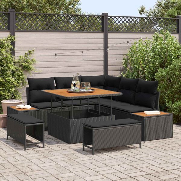 vidaXL Conjunto de Sof&aacute; de Jardim 8 pcs Preto vime PE