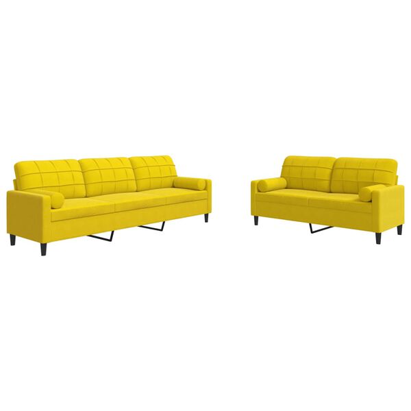vidaXL 2 pcs conjunto de sofás com almofadões e rolos veludo amarelo