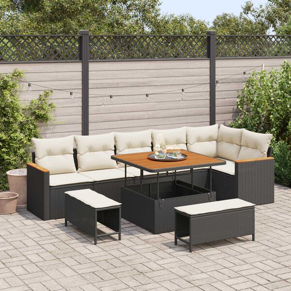 vidaXL Conjunto de Sof&aacute; de Jardim 9 pcs Preto vime PE
