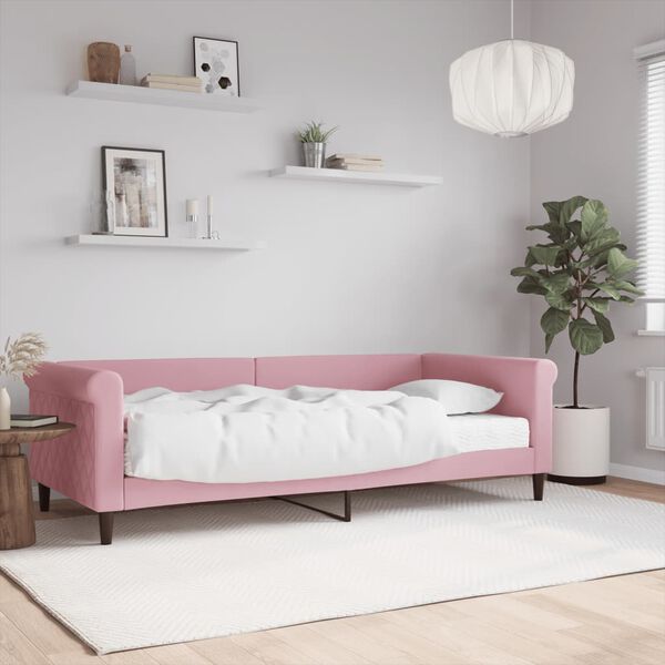 vidaXL Sof&aacute;-cama com colch&atilde;o 90x200 cm veludo rosa