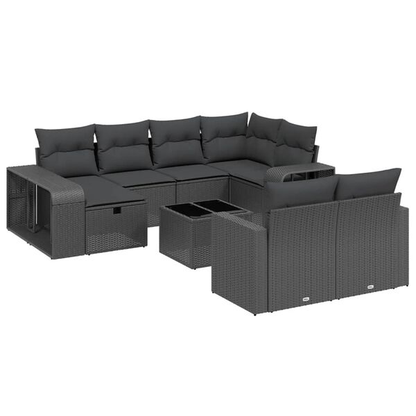 vidaXL 11 pcs conjunto sof&aacute;s de jardim c/ almofad&otilde;es vime PE preto
