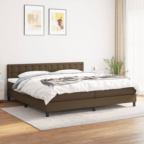 vidaXL Cama com molas/colch&atilde;o 200x200 cm tecido castanho-escuro