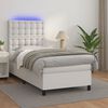vidaXL Cama box spring c/ colchão/LED 90x190cm couro artificial branco