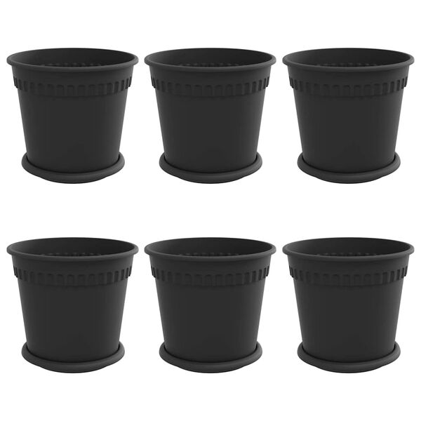 vidaXL Vasos de Plantas 6 pcs Preto &Oslash; 19 x 16 cm Pl&aacute;stico