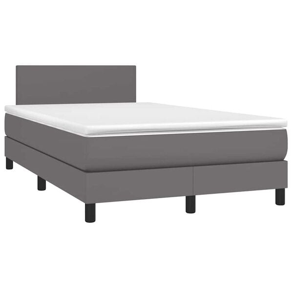 vidaXL Cama box spring c/ colch&atilde;o/LED 120x190cm couro artificial cinza
