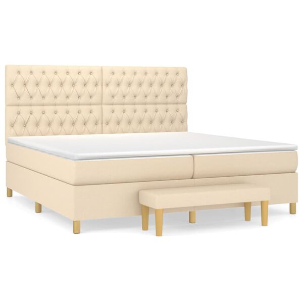 vidaXL Cama com molas/colch&atilde;o 200x200 cm tecido cor creme