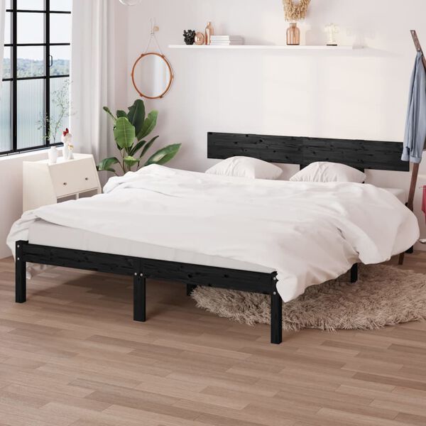 vidaXL Estrutura de cama 120x200 cm pinho maci&ccedil;o preto