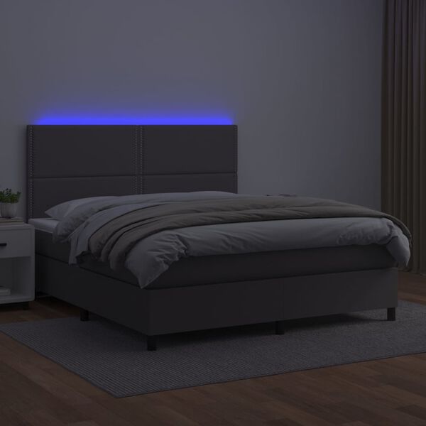 vidaXL Cama box spring c/ colchão/LED 180x200cm couro artificial cinza
