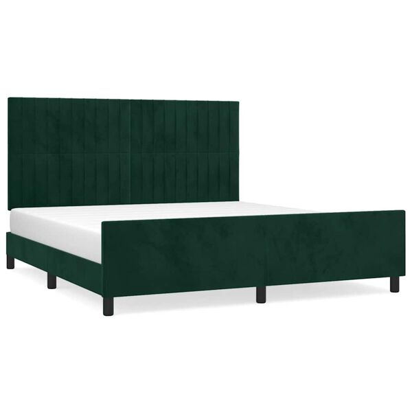 vidaXL Estrutura de cama sem colch&atilde;o 160x200 cm veludo verde-escuro