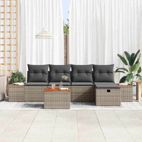 vidaXL Conjunto de Sof&aacute; de Jardim 6 pcs Cinzeto Rattan Sint&eacute;tico