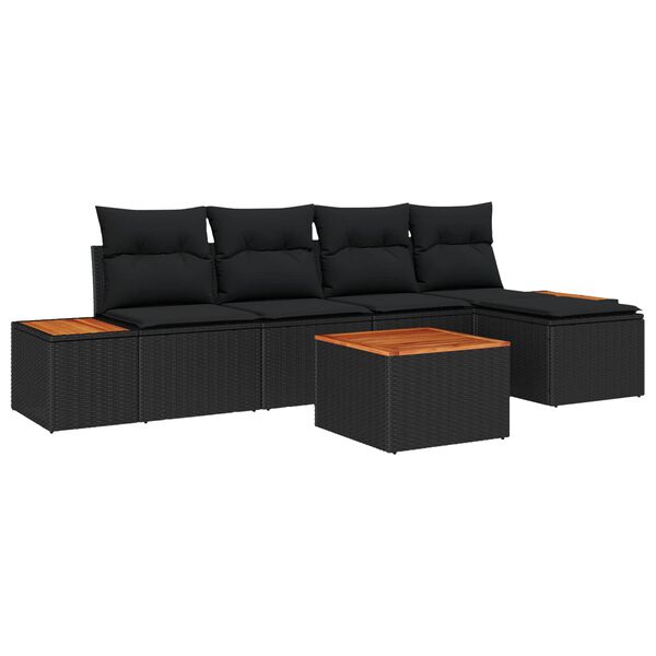 vidaXL Conjunto de Sof&aacute; de Jardim com almofada 6 pcs Preto Polirattan