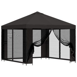 vidaXL Gazebo de Jardim com Laterais 3 x 3 m Antracite Poli&eacute;ster e A&ccedil;o