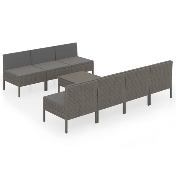 vidaXL 8 pcs conjunto lounge de jardim c/ almofad&otilde;es vime PE cinzento