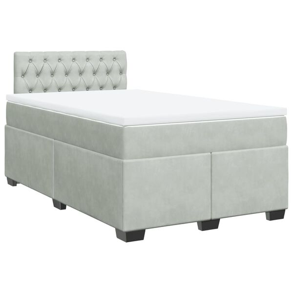 vidaXL Cama boxspring com colch&atilde;o 120x190 cm veludo cinzento-claro