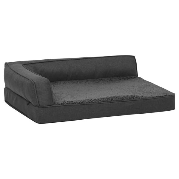 vidaXL Cama p/ c&atilde;es ergon&oacute;m. 90x64cm aspeto linho pel&uacute;cia cinza-escuro