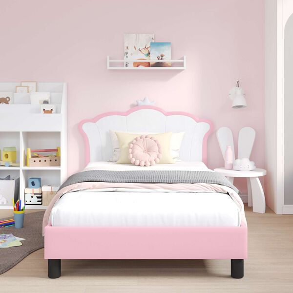 vidaXL Estrutura de Cama Infantil com Cabeceira Rosa 90 x 200 cm PU