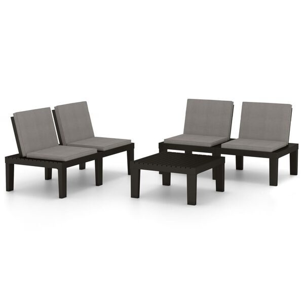 vidaXL 3 pcs conjunto lounge de jardim c/ almofadões plástico cinzento
